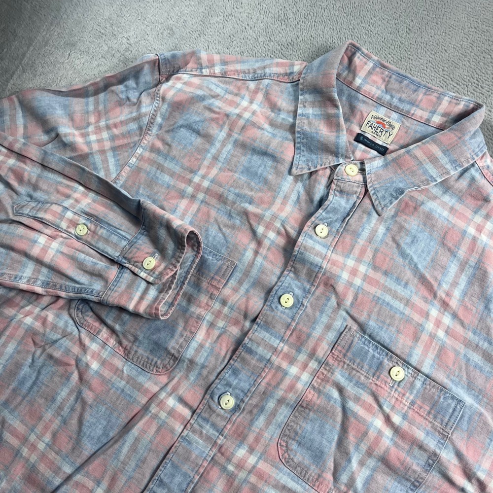 Faherty Tried & True Chambray Workshirt Indigo Plaid XL MWS2538-LAI